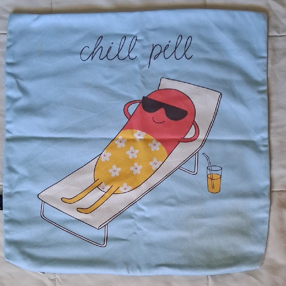 Society6 Light Blue, Red, Yellow 'Chill Pill' Accent Pillow Cover